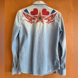 Set of two! MOTHER Light Wash Denim Button-Down Shirt with Embroidery detail